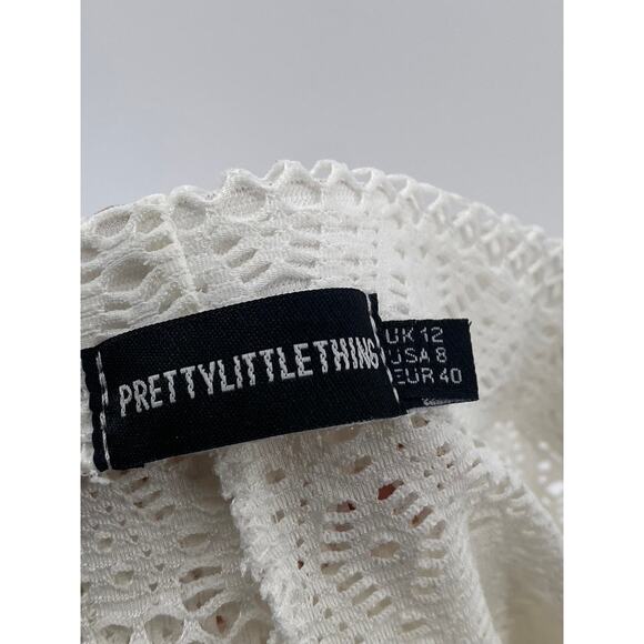 PRETTYLITTLETHING Women's White Mesh Elastic Waist Pull-On Wide-Leg Pant SZ 8 - Picture 7 of 10